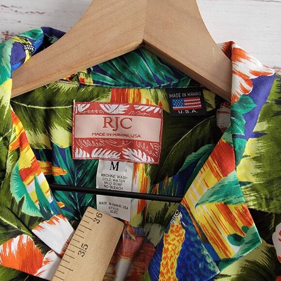 Vintage RJC Hawaiian Shirt Mens M Sunset Parrots Palm Leaf Floral Tropical EUC - Picture 5 of 8